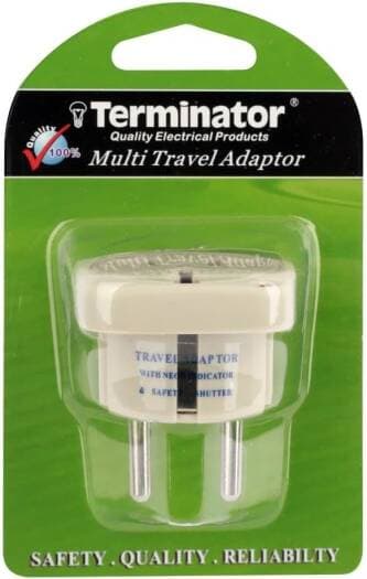 Terminator Multi Travel Adaptor Suchko To Universal Power Adapter UK/US/AU to EU Converter With Shutter & Indicator (TL15)